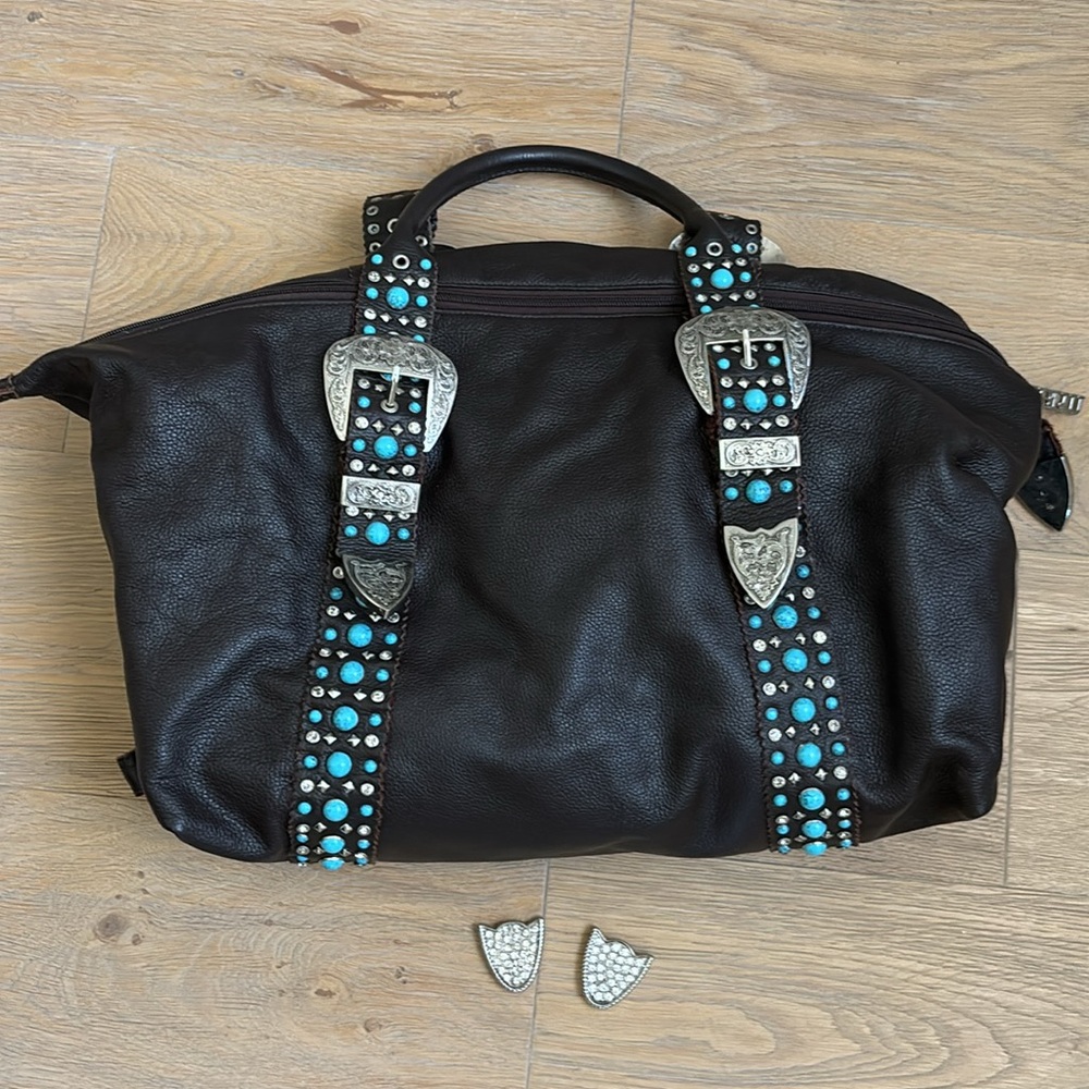 Charm and Luck Leather & Turquoise Bag